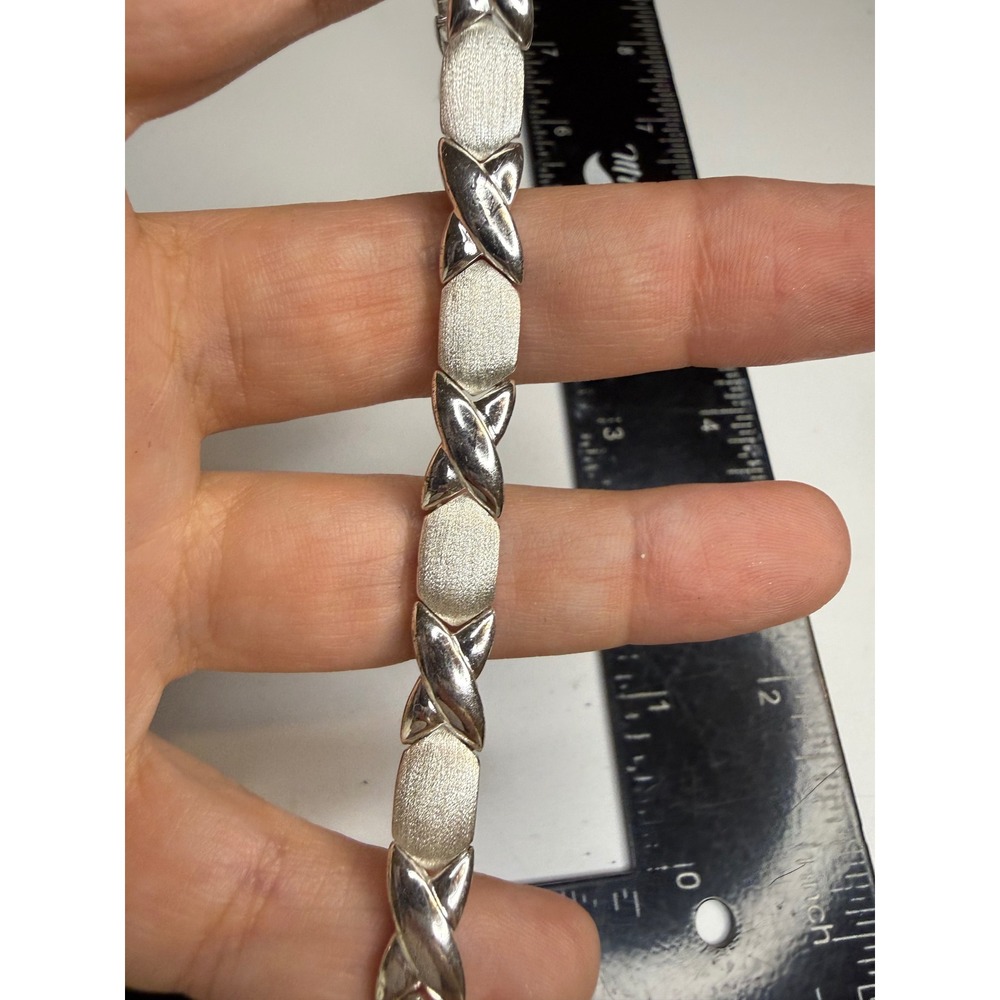 FAS Sterling Silver 925 XO Hugs and Kisses Link Bracelet Textured Satin Finish